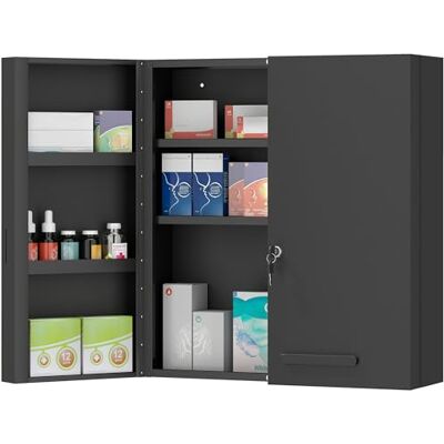 kleankin Armoire à pharmacie verrouillable avec 2 portes et 6 étagères, armoire de premiers secours pour cuisine, couloir, salon, acier, 55 x 18 x 60 cm, anthracite noir - Publicité kleankin Armoire à pharmacie verrouillable avec 2 portes et 6 étagères, armoire de premiers secours pour cuisine, couloir, salon, acier, 55 x 18 x 60 cm, anthracite noir - Publicité