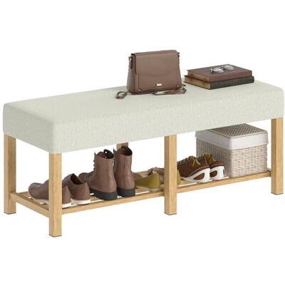 HOMCOM Banc à Chaussures, Banc de Rangement avec siège rembourré, Meuble d'entrée avec étagère Ouverte, Cadre en Bois d'hévéa, pour Couloir, Salon, Chambre, Charge 220Kg, 120x44x48cm, Bois Naturel - Publicité HOMCOM Banc à Chaussures, Banc de Rangement avec siège rembourré, Meuble d'entrée avec étagère Ouverte, Cadre en Bois d'hévéa, pour Couloir, Salon, Chambre, Charge 220Kg, 120x44x48cm, Bois Naturel - Publicité