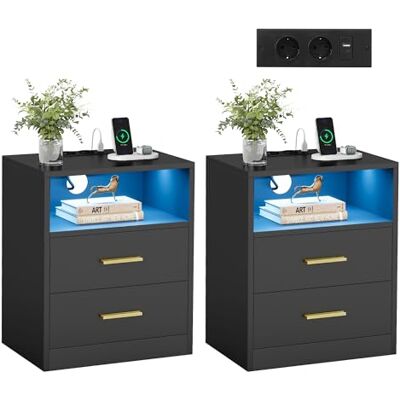 VASAGLE Custos Collection Lot de 2, Tables de Chevet avec Multiprise, LED, Tables d’Appoint avec Tiroirs, Compartiment Ouvert, 2 Prises CA, Ports USB, Noir d'encre LET829BC01 - Publicité VASAGLE Custos Collection Lot de 2, Tables de Chevet avec Multiprise, LED, Tables d’Appoint avec Tiroirs, Compartiment Ouvert, 2 Prises CA, Ports USB, Noir d'encre LET829BC01 - Publicité