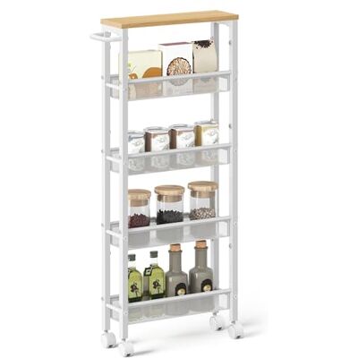 VASAGLE Desserte 5 Niveaux, Étagère de Cuisine Fin avec roulettes, Cadre en Acier, Poignée, Petit Espace, 13 x 45,4 x 99,6 cm, Salle de Bain, Salon, Bureau, Beige Chêne et Blanc LRC034W09 - Publicité VASAGLE Desserte 5 Niveaux, Étagère de Cuisine Fin avec roulettes, Cadre en Acier, Poignée, Petit Espace, 13 x 45,4 x 99,6 cm, Salle de Bain, Salon, Bureau, Beige Chêne et Blanc LRC034W09 - Publicité