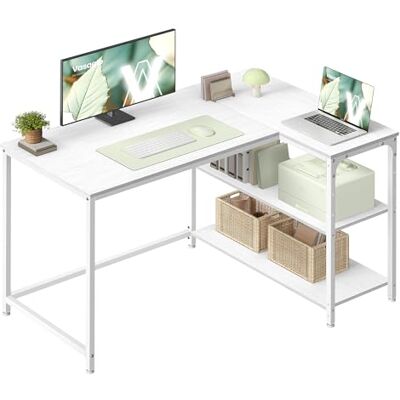 VASAGLE Bureau Gaming en L, Bureau avec Rangement, Étagères Réversibles à Hauteur Réglable, pour Domicile, 110 x 80 cm, Blanc Érable LWD135WF01 - Publicité VASAGLE Bureau Gaming en L, Bureau avec Rangement, Étagères Réversibles à Hauteur Réglable, pour Domicile, 110 x 80 cm, Blanc Érable LWD135WF01 - Publicité