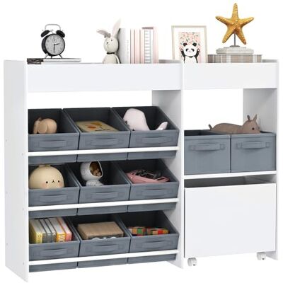 AIYAPLAY Étagère de Rangement Enfant pour Jouets et Livres, avec 11 bacs de rangements en Tissu Non tissé et Un Cabinet sur roulettes, pour Chambre, Salon, Salle de Jeu, 105x30x80cm, Blanc - Publicité AIYAPLAY Étagère de Rangement Enfant pour Jouets et Livres, avec 11 bacs de rangements en Tissu Non tissé et Un Cabinet sur roulettes, pour Chambre, Salon, Salle de Jeu, 105x30x80cm, Blanc - Publicité