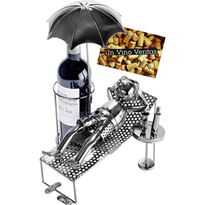 BRUBAKER Porte-bouteille de vin Vacancier sous parasol Sculpture en Métal Carte de voeux incl. Idée cadeau originale - Publicité BRUBAKER Porte-bouteille de vin Vacancier sous parasol Sculpture en Métal Carte de voeux incl. Idée cadeau originale - Publicité