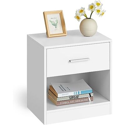 VASAGLE Table de Nuit, avec Tiroir, Poignée, Compartiment Ouvert, Table d’Appoint, pour Chambre, Salon, Blanc Classique LET619T14 - Publicité VASAGLE Table de Nuit, avec Tiroir, Poignée, Compartiment Ouvert, Table d’Appoint, pour Chambre, Salon, Blanc Classique LET619T14 - Publicité