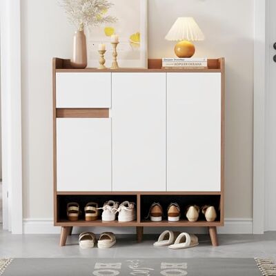 BTM Commode/Sideboard/Rangement à Chaussures avec étagères réglables – Organisateur Minimaliste sur Pieds en Bois Massif H99 x B90 x T35 cm - Publicité BTM Commode/Sideboard/Rangement à Chaussures avec étagères réglables – Organisateur Minimaliste sur Pieds en Bois Massif H99 x B90 x T35 cm - Publicité
