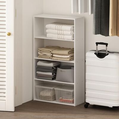 Furinno Reed Organisateurs et Rangement de Placard, Organisateur de Placard 4 Niveaux, Étagère Ouverte de Placard, pour Garde-Robe, Chambre, Salon, Blanc - Publicité Furinno Reed Organisateurs et Rangement de Placard, Organisateur de Placard 4 Niveaux, Étagère Ouverte de Placard, pour Garde-Robe, Chambre, Salon, Blanc - Publicité