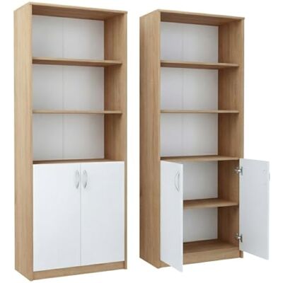 Home Collective Bibliothèque à 5 niveaux et 2 portes, armoire polyvalente, armoire de ménage, classeur, étagère de 74 cm de large, étagère sur pied avec 4 étagères, idéale pour chambre, salon, couloir blanc sonoma - Publicité Home Collective Bibliothèque à 5 niveaux et 2 portes, armoire polyvalente, armoire de ménage, classeur, étagère de 74 cm de large, étagère sur pied avec 4 étagères, idéale pour chambre, salon, couloir blanc sonoma - Publicité