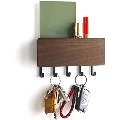 Kytpyi porte clef mural, porte clé mural, accroche clef mural avec 5 crochets, petit support clef mural en bois organisateur, porte-clés pour vestibule, couloir, cuisine, lettre de bureau (marron) - Publicité Kytpyi porte clef mural, porte clé mural, accroche clef mural avec 5 crochets, petit support clef mural en bois organisateur, porte-clés pour vestibule, couloir, cuisine, lettre de bureau (marron) - Publicité