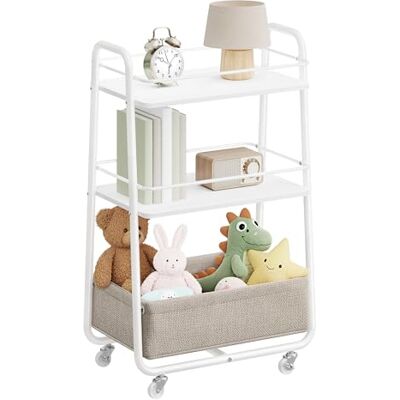 VASAGLE LILEA Collection Chariot de Rangement avec Panier en Tissu, Chariot à roulettes à 3 Niveaux, avec Étagères, pour Salon, Chambre, Cuisine, Blanc Nuage et Marron Camel LRC001WB01 - Publicité VASAGLE LILEA Collection Chariot de Rangement avec Panier en Tissu, Chariot à roulettes à 3 Niveaux, avec Étagères, pour Salon, Chambre, Cuisine, Blanc Nuage et Marron Camel LRC001WB01 - Publicité