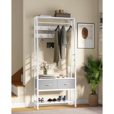 YITAHOME Porte-manteau avec rangement à chaussures, arbre d'entrée autonome avec banc et 2 tiroirs pliables, porte-manteaux industriel avec 8 crochets pour couloir, cadre en métal, Blanc - Publicité YITAHOME Porte-manteau avec rangement à chaussures, arbre d'entrée autonome avec banc et 2 tiroirs pliables, porte-manteaux industriel avec 8 crochets pour couloir, cadre en métal, Blanc - Publicité
