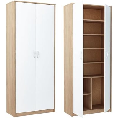 Home Collective Armoire polyvalente à 8 compartiments, armoire à balais, armoire de ménage en finition mate avec 6 étagères et 2 portes, 74 cm de large en panneau stratifié et poignées en polymère blanc sonoma - Publicité Home Collective Armoire polyvalente à 8 compartiments, armoire à balais, armoire de ménage en finition mate avec 6 étagères et 2 portes, 74 cm de large en panneau stratifié et poignées en polymère blanc sonoma - Publicité