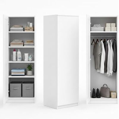 Home Collective Armoire Polyvalente 2en1 Blanche Largeur 50 cm, Armoire à vêtements Hauteur 180 cm, avec Tringle et Compartiment supplémentaire, - Publicité Home Collective Armoire Polyvalente 2en1 Blanche Largeur 50 cm, Armoire à vêtements Hauteur 180 cm, avec Tringle et Compartiment supplémentaire, - Publicité