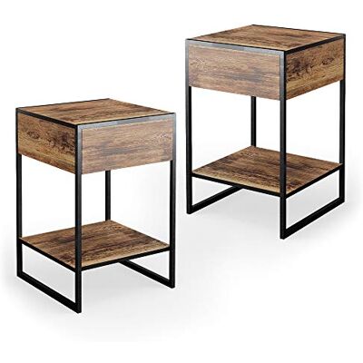 Vicco Table de Chevet Fyrk, Bois Antique, Set de 2, pour Le Rangement des Objets du Quotidien à côté du lit - Publicité Vicco Table de Chevet Fyrk, Bois Antique, Set de 2, pour Le Rangement des Objets du Quotidien à côté du lit - Publicité