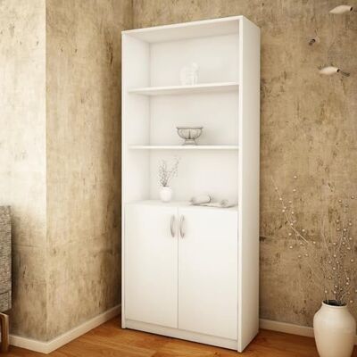 Home Collective Bibliothèque à 5 niveaux et 2 portes, armoire polyvalente, armoire de ménage, classeur, étagère de 74 cm de large, étagère sur pied avec 4 étagères, idéale pour chambre, salon, couloir blanc - Publicité Home Collective Bibliothèque à 5 niveaux et 2 portes, armoire polyvalente, armoire de ménage, classeur, étagère de 74 cm de large, étagère sur pied avec 4 étagères, idéale pour chambre, salon, couloir blanc - Publicité