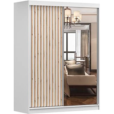 Fabryka Mebli Idźczak Armoire Lami B avec Miroir à Portes Coulissantes, Lattes Verticales, Tringle à Vêtements et Étagères pour Chambre - Publicité Fabryka Mebli Idźczak Armoire Lami B avec Miroir à Portes Coulissantes, Lattes Verticales, Tringle à Vêtements et Étagères pour Chambre - Publicité