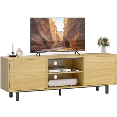 HOMCOM Meuble TV 160 cm, Meuble télé pour téléviseur jusqu'à 65 Pouces avec 2 Portes à Ouverture par Pression et 2 étagères Ouvertes, Pieds en métal, Banc TV pour Salon, Chambre, Bois Naturel - Publicité HOMCOM Meuble TV 160 cm, Meuble télé pour téléviseur jusqu'à 65 Pouces avec 2 Portes à Ouverture par Pression et 2 étagères Ouvertes, Pieds en métal, Banc TV pour Salon, Chambre, Bois Naturel - Publicité