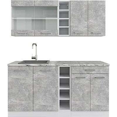 Vicco Cuisine R-Line, Béton/Blanc, 160cm sans PT, avec Disposition Flexible des modules et Extensible - Publicité Vicco Cuisine R-Line, Béton/Blanc, 160cm sans PT, avec Disposition Flexible des modules et Extensible - Publicité