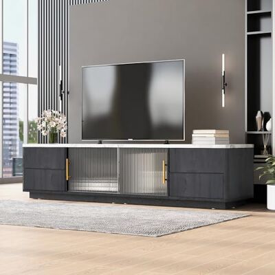 Merax Meuble TV Bas pour Le Salon 160 cm pour TV de 70" avec tiroirs Meuble de Salon Gris - Publicité Merax Meuble TV Bas pour Le Salon 160 cm pour TV de 70" avec tiroirs Meuble de Salon Gris - Publicité