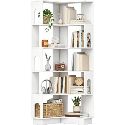 HOMCOM Bibliothèque d'angle, étagère de Rangement à 6 Niveaux avec Panneaux latéraux arqués, Style Moderne, Meuble de Rangement pour Bureau, Salon, Chambre, 60 x 60 x 165,5 cm, Blanc - Publicité HOMCOM Bibliothèque d'angle, étagère de Rangement à 6 Niveaux avec Panneaux latéraux arqués, Style Moderne, Meuble de Rangement pour Bureau, Salon, Chambre, 60 x 60 x 165,5 cm, Blanc - Publicité