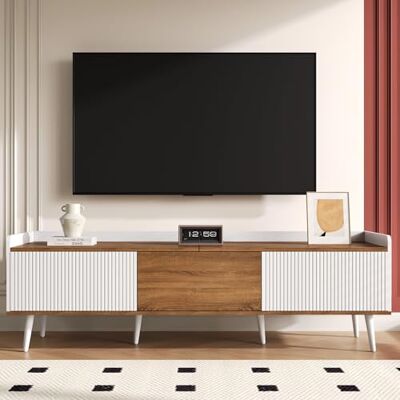 BTM TV-Schrank, 3 Portes, Construction Compacte, Blanc & Bois Naturel, 160x39x49.5Cm - Publicité BTM TV-Schrank, 3 Portes, Construction Compacte, Blanc & Bois Naturel, 160x39x49.5Cm - Publicité