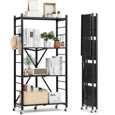 VEVOR Étagère Pliante Mobile, 4 Niveaux, Étagère Pliante à roulettes, 71x33x137 cm, Métal Robuste, Charge Statique 340 kg Dynamique 90,7 kg, Meuble de Rangement pour Garage, Cuisine, sous-Sol, Noir - Publicité VEVOR Étagère Pliante Mobile, 4 Niveaux, Étagère Pliante à roulettes, 71x33x137 cm, Métal Robuste, Charge Statique 340 kg Dynamique 90,7 kg, Meuble de Rangement pour Garage, Cuisine, sous-Sol, Noir - Publicité