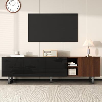 BTM Meuble TV Quatre Portes Design Vintage Effet Bois, Support Télé Bas Panneau, 180x38x50 cm - Publicité BTM Meuble TV Quatre Portes Design Vintage Effet Bois, Support Télé Bas Panneau, 180x38x50 cm - Publicité