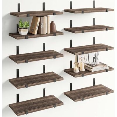 BAKAJI Lot de 10 étagères flottantes murales en Bois, étagères murales Multi-usages avec Supports en métal, idéales pour Chambre à Coucher, Salon, Cuisine, Salle de Bains, bibliothèque, Peu - Publicité BAKAJI Lot de 10 étagères flottantes murales en Bois, étagères murales Multi-usages avec Supports en métal, idéales pour Chambre à Coucher, Salon, Cuisine, Salle de Bains, bibliothèque, Peu - Publicité