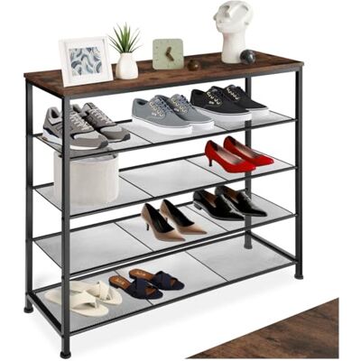 tectake ® Meuble à chaussures 100 x 30,5 x 93 cm, Style industriel Rangement chaussures 4 étagères grillagées, Etagere chaussure Meuble chaussure Entree Dressing Chambre Meubles pour entrée, Bois foncé - Publicité tectake ® Meuble à chaussures 100 x 30,5 x 93 cm, Style industriel Rangement chaussures 4 étagères grillagées, Etagere chaussure Meuble chaussure Entree Dressing Chambre Meubles pour entrée, Bois foncé - Publicité