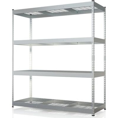 KARAT Étagère de Rangement Lourde Yukon Rivet – Rayonnage en Acier avec tablettes grillagées, capacité de Charge 250 à 350 kg par Niveau (Galvanisé, 180 x 160 x 60 cm 4 Niveaux) - Publicité KARAT Étagère de Rangement Lourde Yukon Rivet – Rayonnage en Acier avec tablettes grillagées, capacité de Charge 250 à 350 kg par Niveau (Galvanisé, 180 x 160 x 60 cm 4 Niveaux) - Publicité