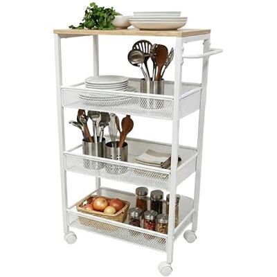 Relaxdays Chariot Niche HxLxP 77x22x45 cm, étagère étroite pour Salle de Bains & Cuisine, 4 Niveaux, métal/Bois Blanc - Publicité Relaxdays Chariot Niche HxLxP 77x22x45 cm, étagère étroite pour Salle de Bains & Cuisine, 4 Niveaux, métal/Bois Blanc - Publicité