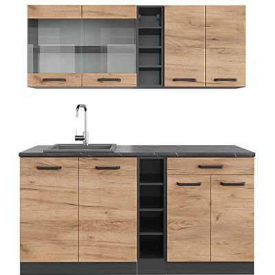 Vicco Cuisine R-Line, Chêne doré/Anthracite, 160cm, PT Anthracite, adapté à Une Extension individuelle avec des modules supplémentaires - Publicité Vicco Cuisine R-Line, Chêne doré/Anthracite, 160cm, PT Anthracite, adapté à Une Extension individuelle avec des modules supplémentaires - Publicité