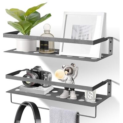 Uten Étagère à Murale, Lot de 2 Métallique Étagère Salle de Bain avec Porte-Serviettes, Étagère Rangement Cuisine pour Cuisine, Salle de Bain, Salon, Patio - Publicité Uten Étagère à Murale, Lot de 2 Métallique Étagère Salle de Bain avec Porte-Serviettes, Étagère Rangement Cuisine pour Cuisine, Salle de Bain, Salon, Patio - Publicité