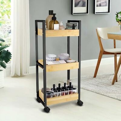 LANTUS Étagère Mince de Salle de Bains, Gain de Place, Bambou, Chariot de Rangement à 3 Niveaux sur roulettes,Étagère Debout 3 paniers dim. 30L x 20l x 80H cm-Noir - Publicité LANTUS Étagère Mince de Salle de Bains, Gain de Place, Bambou, Chariot de Rangement à 3 Niveaux sur roulettes,Étagère Debout 3 paniers dim. 30L x 20l x 80H cm-Noir - Publicité