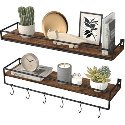 VASAGLE Lot de 2 Étagères Murales, Tablettes Suspendues avec Tringle, Rangements Flottants, Cuisine, Chambre, Salon, Marron Rustique et Noir d'encre LWS461KD01 - Publicité VASAGLE Lot de 2 Étagères Murales, Tablettes Suspendues avec Tringle, Rangements Flottants, Cuisine, Chambre, Salon, Marron Rustique et Noir d'encre LWS461KD01 - Publicité