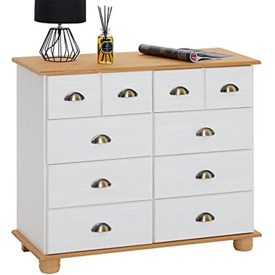IDIMEX Buffet Salle à Manger Colmar en Bois L 92 cm avec 8 tiroirs spacieux, poignées Coquille, Meuble de Rangement, Structure Robuste et Finition élégante, Blanc et Brun - Publicité IDIMEX Buffet Salle à Manger Colmar en Bois L 92 cm avec 8 tiroirs spacieux, poignées Coquille, Meuble de Rangement, Structure Robuste et Finition élégante, Blanc et Brun - Publicité