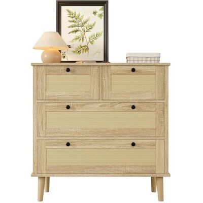 Merax Commode 80 x 40 x 80 cm, avec 4 tiroirs en rotin, pieds en bois massif, rangement spacieux, chambre à coucher, salon, couloir, design minimaliste moderne, couleur bois - Publicité Merax Commode 80 x 40 x 80 cm, avec 4 tiroirs en rotin, pieds en bois massif, rangement spacieux, chambre à coucher, salon, couloir, design minimaliste moderne, couleur bois - Publicité