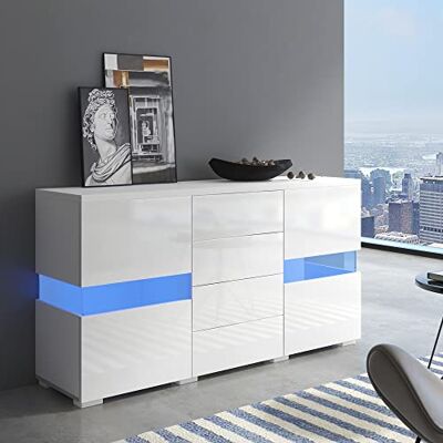 Merax Buffet avec Lampe LED Meuble de Rangement Meuble d'appoint avec Beaucoup d'espace de Rangement Buffet Moderne avec tiroir et Portes pour Salle à Manger, Salon, Cuisine, 140cm - Publicité Merax Buffet avec Lampe LED Meuble de Rangement Meuble d'appoint avec Beaucoup d'espace de Rangement Buffet Moderne avec tiroir et Portes pour Salle à Manger, Salon, Cuisine, 140cm - Publicité