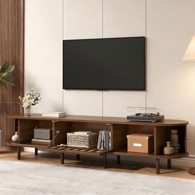 BTM Meuble TV Ovale 180x40x40cm, Noyer Foncé, Design Rotin, MDF, Charge 30kg, Porte Coulissante, Armoire Pliante - Publicité BTM Meuble TV Ovale 180x40x40cm, Noyer Foncé, Design Rotin, MDF, Charge 30kg, Porte Coulissante, Armoire Pliante - Publicité