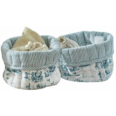 Loberon Emilie Lot de 2 paniers Pur Coton Mélange de Motifs : Toile de Jouy et Rayures, Bleu/crème - Publicité Loberon Emilie Lot de 2 paniers Pur Coton Mélange de Motifs : Toile de Jouy et Rayures, Bleu/crème - Publicité