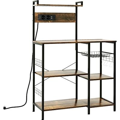 HOMCOM Étagere Cuisine Meuble Micro-Onde étagère Rangement Cuisine Style Industriel avec Prise de Courant, Chargeur USB, étagères, 5 Crochets et Panier en Maille, 90 x 42 x 130 cm Marron Rustique - Publicité HOMCOM Étagere Cuisine Meuble Micro-Onde étagère Rangement Cuisine Style Industriel avec Prise de Courant, Chargeur USB, étagères, 5 Crochets et Panier en Maille, 90 x 42 x 130 cm Marron Rustique - Publicité