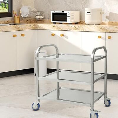 LANTUS Chariot de Service desserte de Cuisine à roulettes 3 étagères,Chariot de Service avec roulettes, 95 * 55 * 95 cm-Argent Acier INOX. chromé - Publicité LANTUS Chariot de Service desserte de Cuisine à roulettes 3 étagères,Chariot de Service avec roulettes, 95 * 55 * 95 cm-Argent Acier INOX. chromé - Publicité