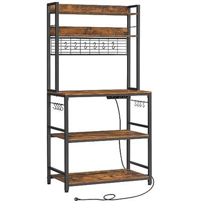 VASAGLE Étagère de Cuisine avec Multiprise, Support pour Micro-Ondes, Étagère de Rangement, avec Panneau Grillagé, 14 Crochets, 40 x 80 x 170 cm, Marron Rustique et Noir KKS025B01EU - Publicité VASAGLE Étagère de Cuisine avec Multiprise, Support pour Micro-Ondes, Étagère de Rangement, avec Panneau Grillagé, 14 Crochets, 40 x 80 x 170 cm, Marron Rustique et Noir KKS025B01EU - Publicité