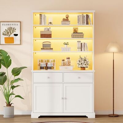 Merax Vitrine LED Blanche 100x38x170 cm, Meuble de Rangement Salon avec 2 Portes et 2 Tiroirs, Vitrine en Verre Moderne avec Étagères Ouvertes - Publicité Merax Vitrine LED Blanche 100x38x170 cm, Meuble de Rangement Salon avec 2 Portes et 2 Tiroirs, Vitrine en Verre Moderne avec Étagères Ouvertes - Publicité