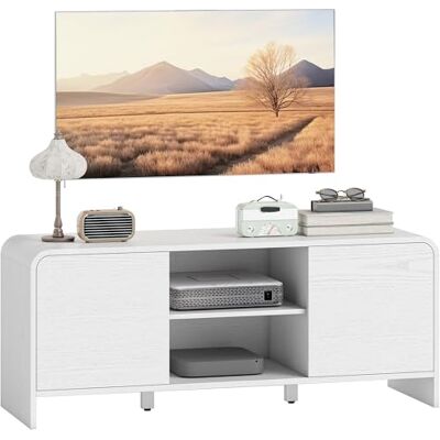 HOMCOM Meuble TV 110 cm, Meuble télé pour téléviseur jusqu'à 55 Pouces avec 2 Portes, 2 Compartiments Ouverts et étagère réglable, Coins arrondis, Style scandinave, Banc TV pour Salon, Chambre, Blanc - Publicité HOMCOM Meuble TV 110 cm, Meuble télé pour téléviseur jusqu'à 55 Pouces avec 2 Portes, 2 Compartiments Ouverts et étagère réglable, Coins arrondis, Style scandinave, Banc TV pour Salon, Chambre, Blanc - Publicité