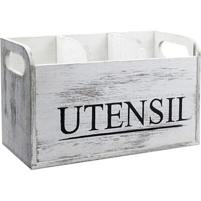 Ngbbby Porte-ustensiles de cuisine-organisateur rétro en bois à 3 compartiments avec poignée et trou de Drainage, amovible et lavable pour comptoir - Publicité Ngbbby Porte-ustensiles de cuisine-organisateur rétro en bois à 3 compartiments avec poignée et trou de Drainage, amovible et lavable pour comptoir - Publicité