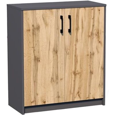 Home Collective Commode largeur 74 cm finition mate, commode avec 2 portes et 1 étagère, armoire avec poignées en polymère de haute qualité pour chambre, salon, couloir En bois lamellé Chêne graphite - Publicité Home Collective Commode largeur 74 cm finition mate, commode avec 2 portes et 1 étagère, armoire avec poignées en polymère de haute qualité pour chambre, salon, couloir En bois lamellé Chêne graphite - Publicité