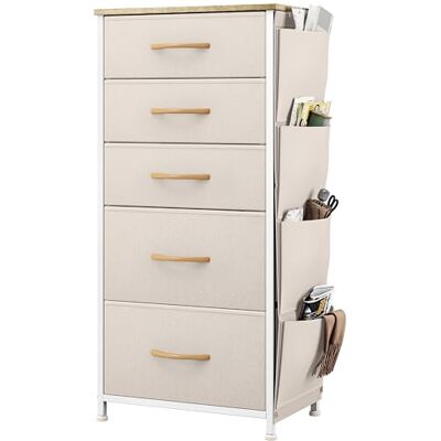 YITAHOME Commode avec Poches latérales et Crochets, Commode à 5 Tiroirs en Tissu Meuble de Rangement avec Dessus en Bois pour Chambre à Coucher, Salon, Chambre d'enfant, Beige - Publicité YITAHOME Commode avec Poches latérales et Crochets, Commode à 5 Tiroirs en Tissu Meuble de Rangement avec Dessus en Bois pour Chambre à Coucher, Salon, Chambre d'enfant, Beige - Publicité