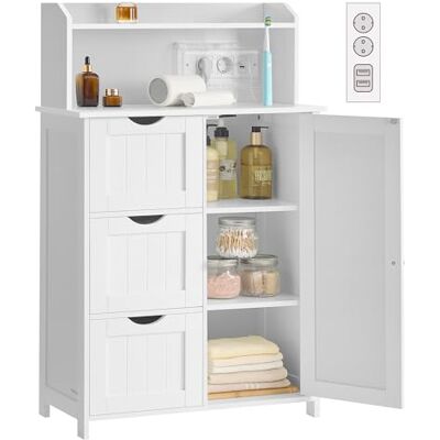 VASAGLE 100 cm de Hauteur Meuble de Salle de Bain, Meuble de Rangement, Armoire, avec Multiprise, 3 Tiroirs, 1 Porte, 2 Étagères Réglables, pour Salle à Manger, Cuisine, Salon, Blan Nuage BBC775W03 - Publicité VASAGLE 100 cm de Hauteur Meuble de Salle de Bain, Meuble de Rangement, Armoire, avec Multiprise, 3 Tiroirs, 1 Porte, 2 Étagères Réglables, pour Salle à Manger, Cuisine, Salon, Blan Nuage BBC775W03 - Publicité