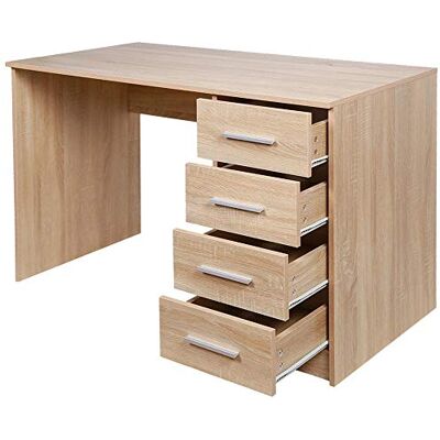 BAKAJI Bureau avec Commode 4 tiroirs Table de Travail Porte Ordinateur en Bois MDF décoration Maison Bureau Chambre Design Moderne Dimensions 110 x 56 x 73 cm (chêne) - Publicité BAKAJI Bureau avec Commode 4 tiroirs Table de Travail Porte Ordinateur en Bois MDF décoration Maison Bureau Chambre Design Moderne Dimensions 110 x 56 x 73 cm (chêne) - Publicité