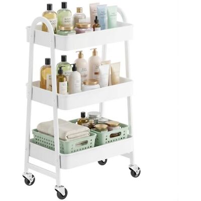 SONGMICS Chariot Mobile à 3 Niveaux, Desserte sur roulettes, Étagère de Rangement en métal, avec poignées, 2 Freins, Montage Facile, pour Atelier, Chambre, Cuisine, buanderie, Blanc BSC068W01 - Publicité SONGMICS Chariot Mobile à 3 Niveaux, Desserte sur roulettes, Étagère de Rangement en métal, avec poignées, 2 Freins, Montage Facile, pour Atelier, Chambre, Cuisine, buanderie, Blanc BSC068W01 - Publicité